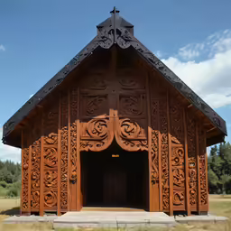 this old wooden building has an intricate design on the front