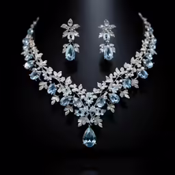 blue gems are displayed in an elaborate set
