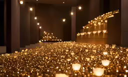 a large hallway covered in lights and lots of candles