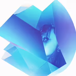 an abstract blue photo of a woman in a square,a digital painting of a face on top of blue shapes