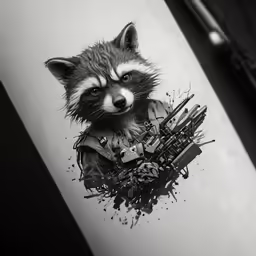 a tattoo design that is of a raccoon
