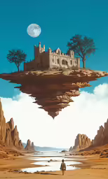 the person walks on the beach near an island
