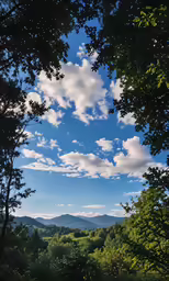 a few clouds and a grassy area next to trees