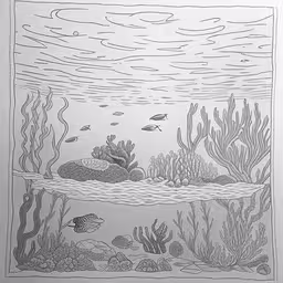 a drawing with sea life on it and fishes