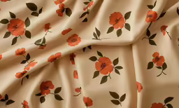 closeup of an orange flower print on white fabric