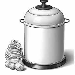 a white kitchen canister is sitting on the floor