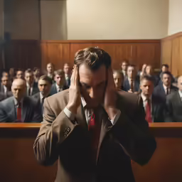 a man holding his head while looking away from the crowd
