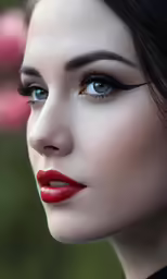 an individual with red lipstick and makeup