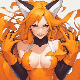 the character is dressed up as she is wearing her orange and black outfit