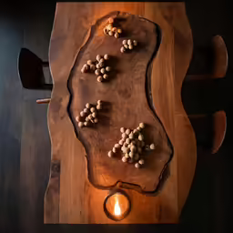 the platter has nuts on it and candle lite up
