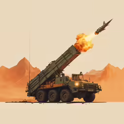 an illustration of an army truck with a missile on top