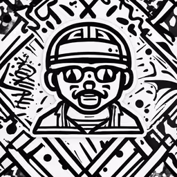 an illustration of a man with glasses on,a man with shades and a helmet in black and white