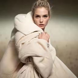 a woman wearing a blanket and posing for a picture