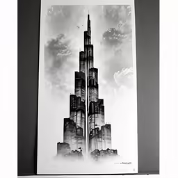 a drawing of a building in the middle of nowhere