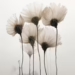 five flowers of white color are in the air
