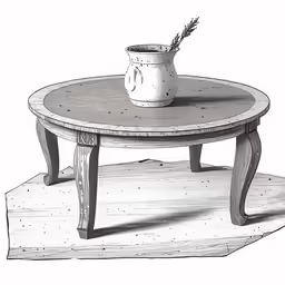 a drawing of a vase on a coffee table