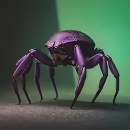 a purple spider standing on top of a green background