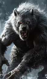 a large black and white bear is in the snow