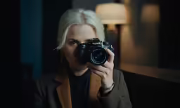 there is a woman that is holding a camera
