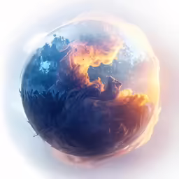 a close up view of a planet covered in fire and smoke
