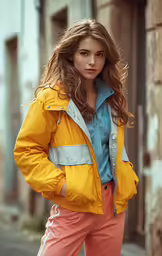 a young girl standing on a city street