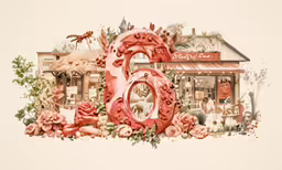 the numbers are in red with pink flowers and greenery