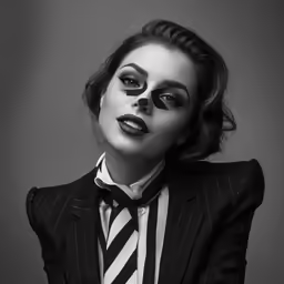 a woman with fake make - up wearing a suit
