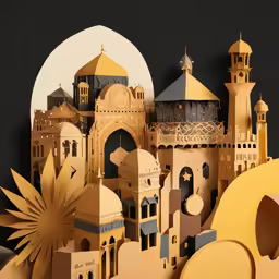 a paper art of buildings in the night