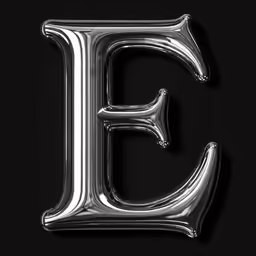 the letter e is made out of chrome foil
