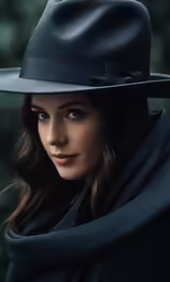 a young woman is wearing a large black hat