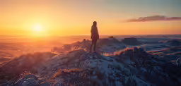 a person standing on top of a snow covered mountain