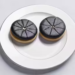 two donuts covered in chocolate icing on a plate