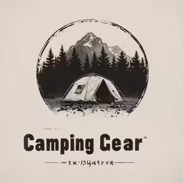 a vintage camping gear advertisement featuring a tent in the woods