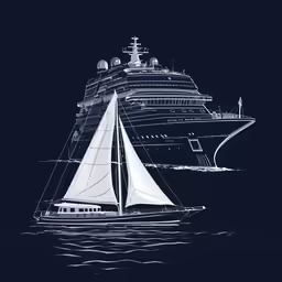 a drawing of a boat floating in the ocean