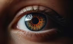 the brown eye is showing its orange iris