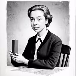 a woman is holding a miniature book on her lap
