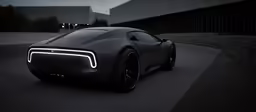 an all black sport car sits parked on the side of a building