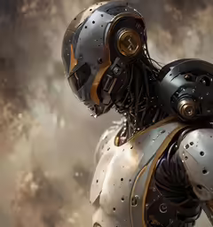 this robot is looking at the sky in a strange pose