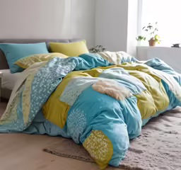 this bedding is very colorful and has a design on it
