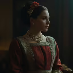 a woman wearing a necklace and a tiara
