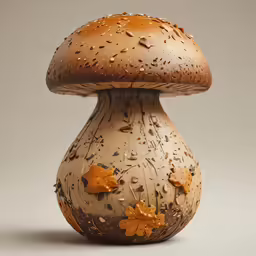 a very pretty ceramic mushrooms with brown leaves on it