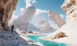an artist standing in a canyon looking out at the mountains