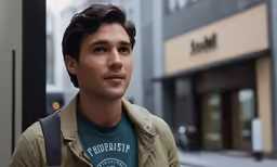 a man is standing near the street corner