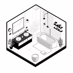 an aerial photo of the bathroom showing bathtub, sink and mirror