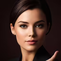 woman wearing black jacket with hand up in front of her face