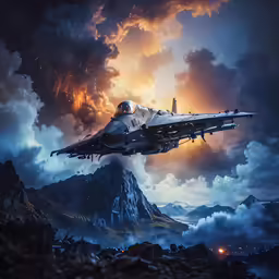 a military aircraft flies over a mountainous landscape in an animated version