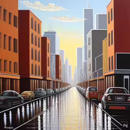 a picture of the street in a city with traffic