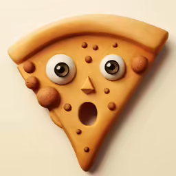 a piece of pizza with an evil face