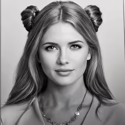 the model poses for an advertisement featuring a necklace and necklace