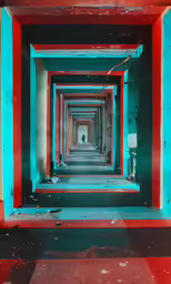a hallway in a building with several pillars